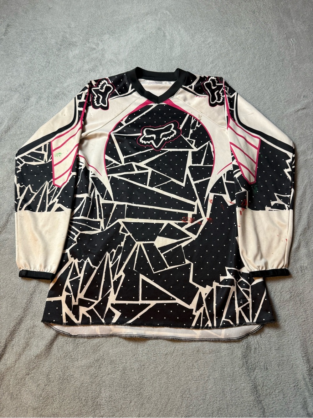 Y2K Fox Motocross Jersey All Over Print Paint Splattered Size S